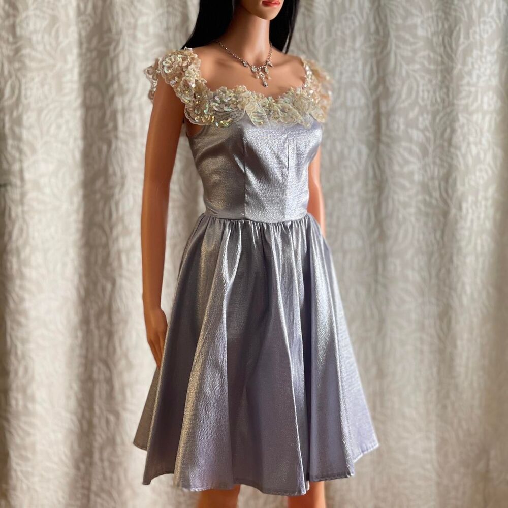 NWT Vintage 90s Recollections Lavender‎ Metallic Saloon Dress Sequin Lace Size M